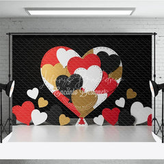 Lofaris Stitched Hearts Valentine Day Backdrop Red Black Gold Patchwork Love Background Abstract Art Photography Prop