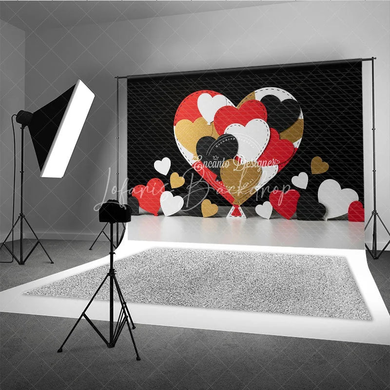 Lofaris Stitched Hearts Valentine Day Backdrop Red Black Gold Patchwork Love Background Abstract Art Photography Prop