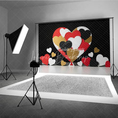 Lofaris Stitched Hearts Valentine Day Backdrop Red Black Gold Patchwork Love Background Abstract Art Photography Prop