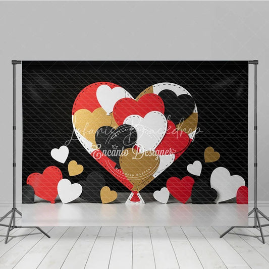 Lofaris Stitched Hearts Valentine Day Backdrop Red Black Gold Patchwork Love Background Abstract Art Photography Prop
