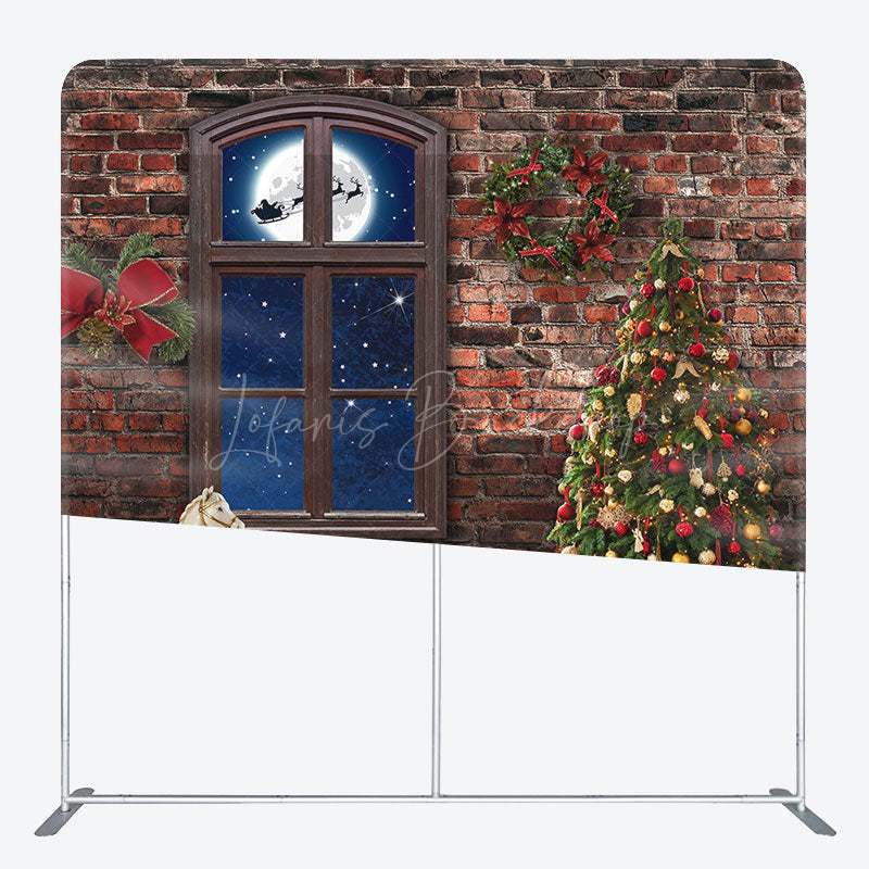 Lofaris Stone House Christmas Moon Night Square Backdrop
