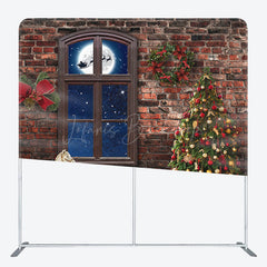 Lofaris Stone House Christmas Moon Night Square Backdrop