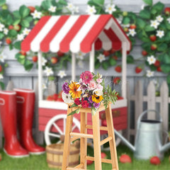 Lofaris Strawberries Cart Outside The Fence Spring Backdrop