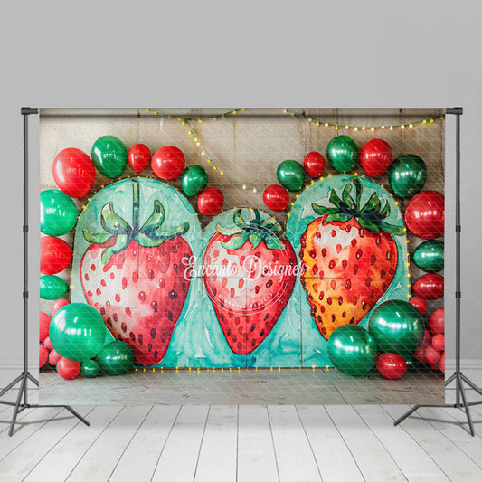 Lofaris Strawberry Balloon Arch Sweet Cake Smash Backdrop