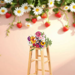 Lofaris Strawberry Daisy Beige Wall Spring Photo Backdrop