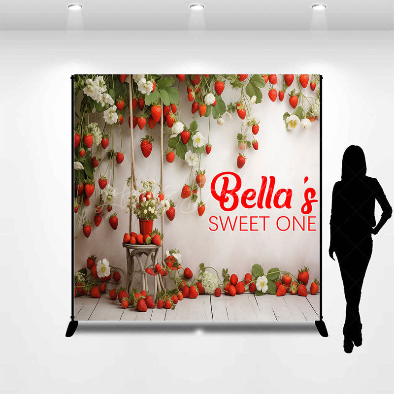 Lofaris Strawberry Fruit Floral Custom Name Sweet One Backdrop