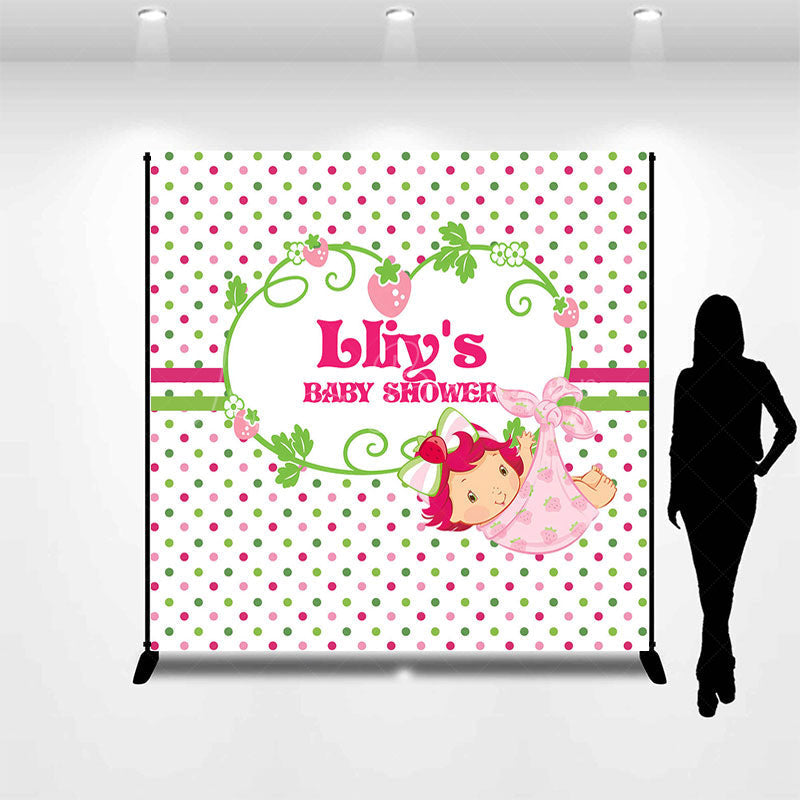 Lofaris Strawberry Girl Dots Custom Baby Shower Backdrop