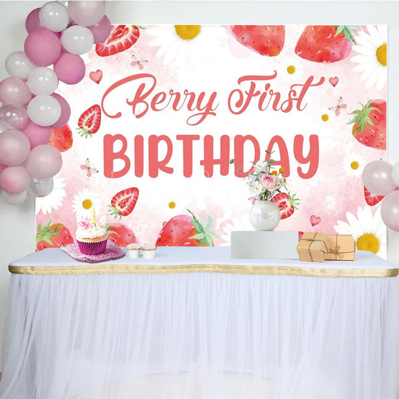 Lofaris Strawberry Girl First Sweet Birthday Party Backdrop