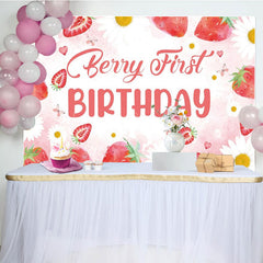 Lofaris Strawberry Girl First Sweet Birthday Party Backdrop