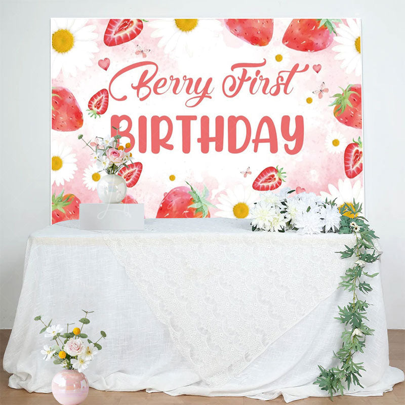 Lofaris Strawberry Girl First Sweet Birthday Party Backdrop