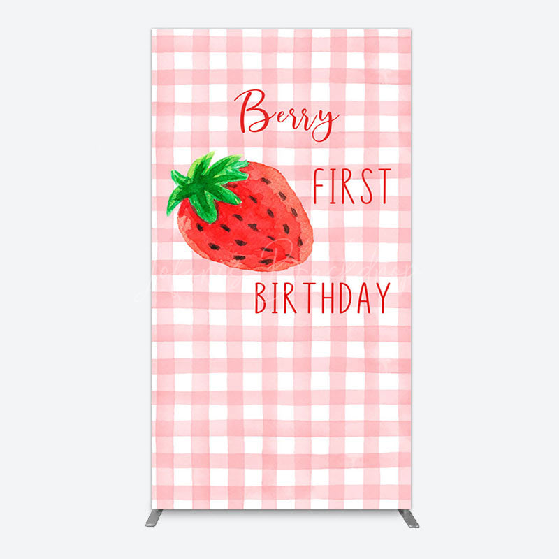 Lofaris Strawberry Pink Plaid 1st Birthday Arch Backdrop