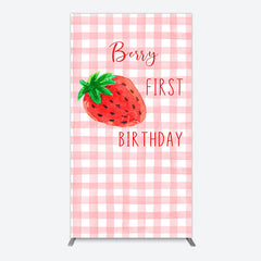 Lofaris Strawberry Pink Plaid 1st Birthday Arch Backdrop