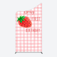 Lofaris Strawberry Pink Plaid 1st Birthday Arch Backdrop