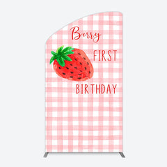 Lofaris Strawberry Pink Plaid 1st Birthday Arch Backdrop
