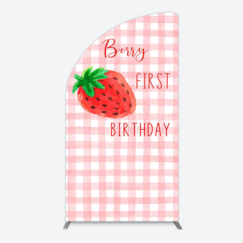 Lofaris Strawberry Pink Plaid 1st Birthday Arch Backdrop