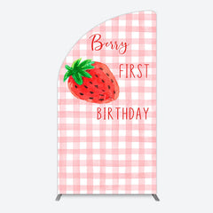 Lofaris Strawberry Pink Plaid 1st Birthday Arch Backdrop