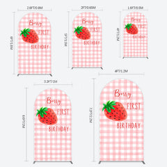 Lofaris Strawberry Pink Plaid 1st Birthday Arch Backdrop
