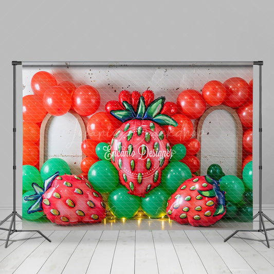 Lofaris Strawberry With Balloon Sweet Cake Smash Backdrop