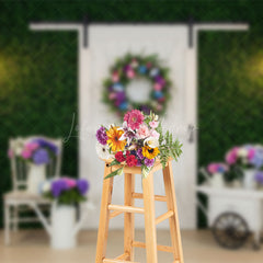 Lofaris Street Lamp Greenery Wall White Door Photo Backdrop