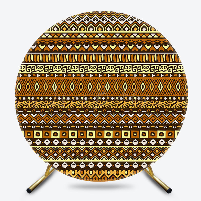 Lofaris Stripe Brown Yellow Print Round Ethiopian Backdrop