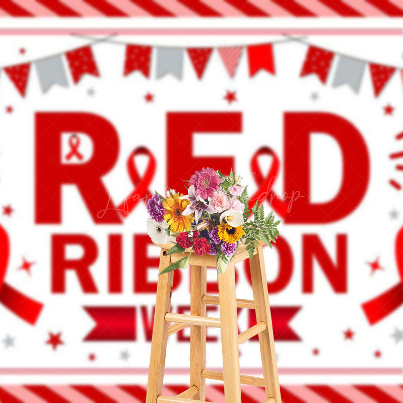 Lofaris Stripe Flags National Red Ribbon Week Party Backdrop