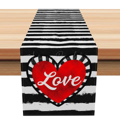 Lofaris Stripe Red Love Heart Valentines Day Table Runner