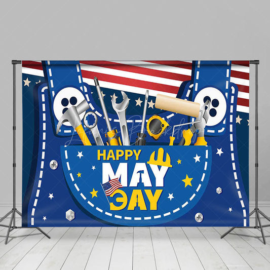 Lofaris Stripe Usa Flag Tool Overalls Happy May Day Backdrop