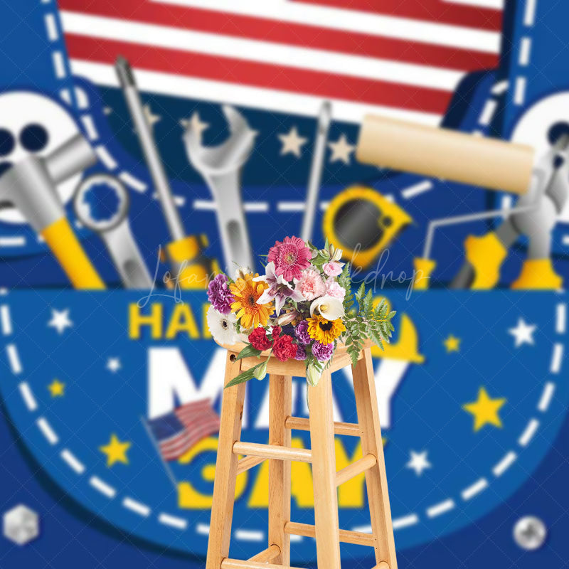 Lofaris Stripe Usa Flag Tool Overalls Happy May Day Backdrop