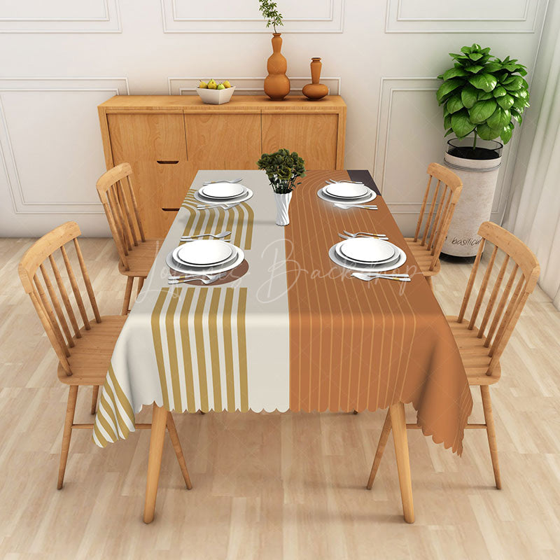 Lofaris Striped Gold White National Flag Inspired Tablecloth
