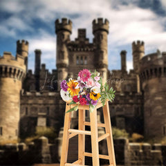 Lofaris Sturdy Stone Castle Cloudy Sky Photography Backdrop