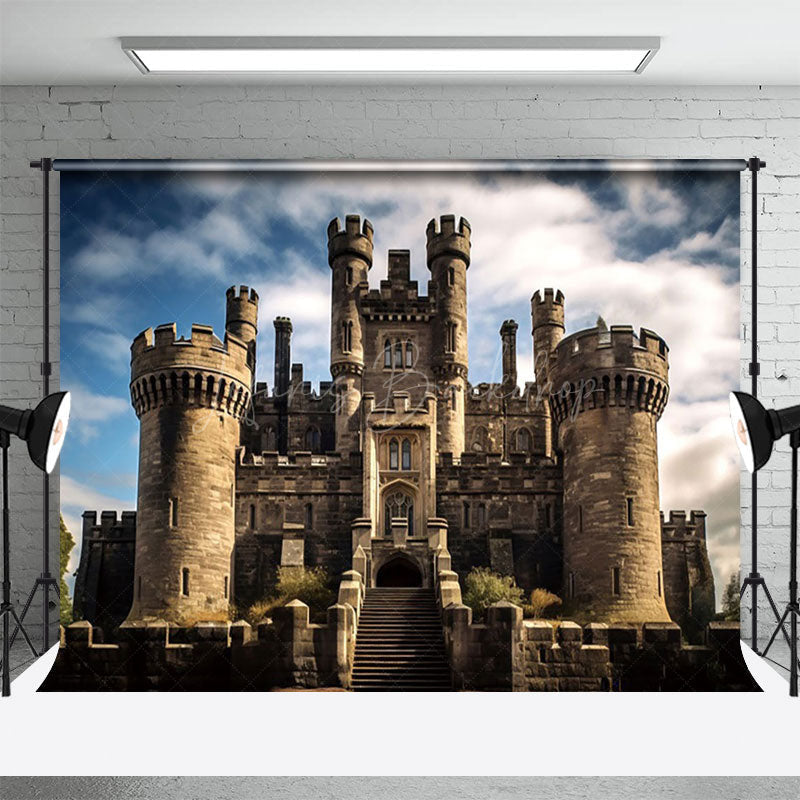 Lofaris Sturdy Stone Castle Cloudy Sky Photography Backdrop