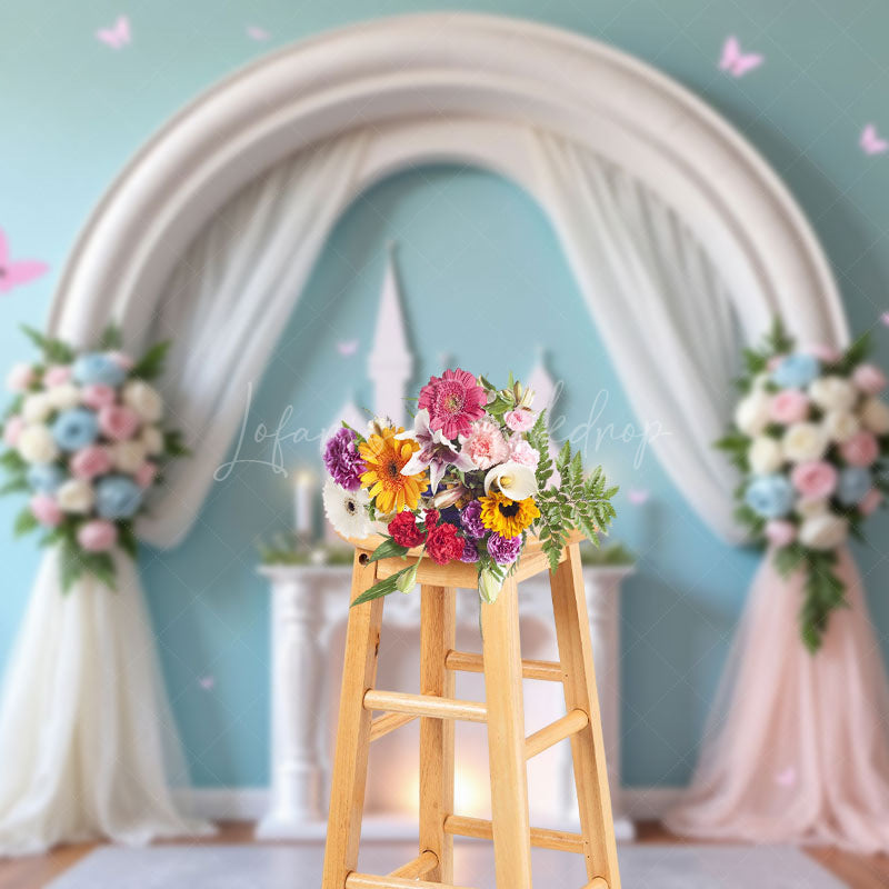 Lofaris Subtle White Arch Floral Wedding Castle Backdrop