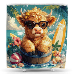 Lofaris Summer Beach Barrel Bathing Cow Animal Shower Curtain