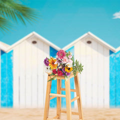 Lofaris Summer Beach Blue White Hut Palm Trees Photo Backdrop