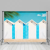 Lofaris Summer Beach Blue White Hut Palm Trees Photo Backdrop