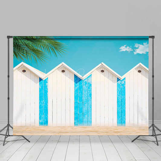 Lofaris Summer Beach Blue White Hut Palm Trees Photo Backdrop
