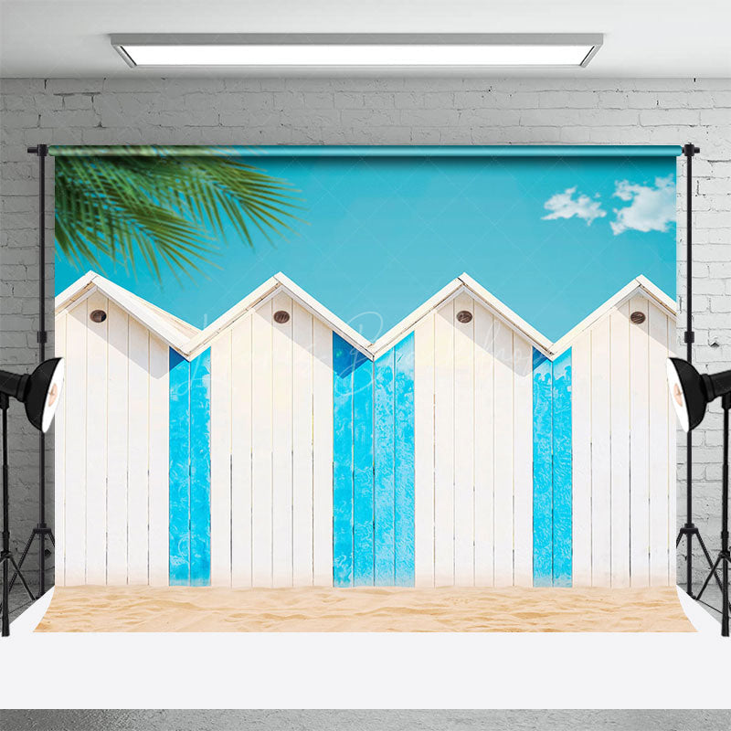 Lofaris Summer Beach Blue White Hut Palm Trees Photo Backdrop