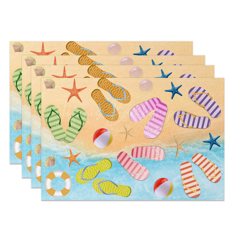Lofaris Summer Beach Flip Flops Holiday Set of 4 Placemats