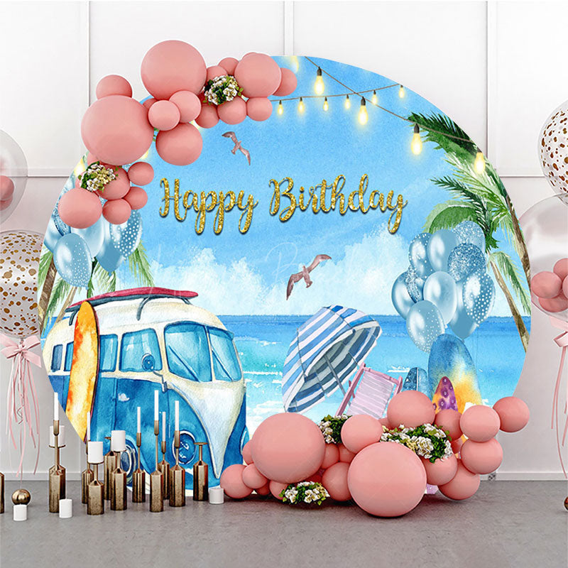 Lofaris Summer Beach Holiday Circle Happy Birthday Backdrop