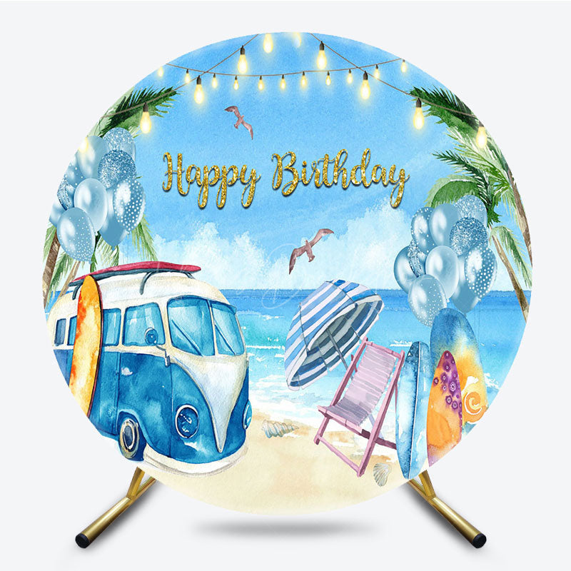 Lofaris Summer Beach Holiday Circle Happy Birthday Backdrop