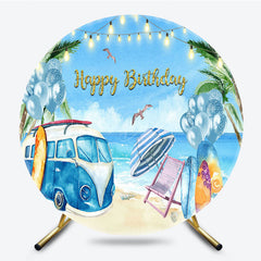 Lofaris Summer Beach Holiday Circle Happy Birthday Backdrop