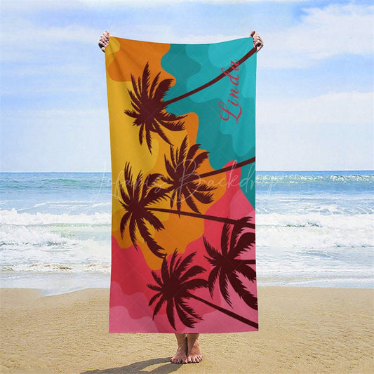 Lofaris Summer Beach Palm Trees Custom Name Towel