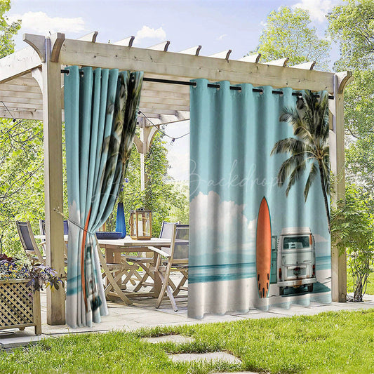 Lofaris Summer Beach Scene Waterproof Printed Outdoor Curtains