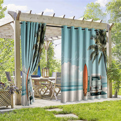 Lofaris Summer Beach Scene Waterproof Printed Outdoor Curtains