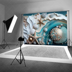 Lofaris Summer Beach Starfish and Seashell Backdrop Teal Ocean Waves Photography Background Party Event Decor