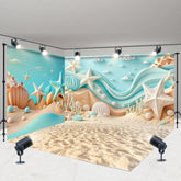 Lofaris Summer Blue Sandy Beach Cake Smash Room Set Backdrop