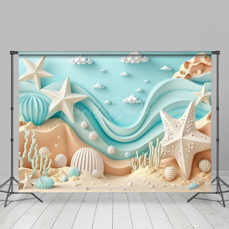 Lofaris Summer Blue Sandy Beach Cake Smash Room Set Backdrop