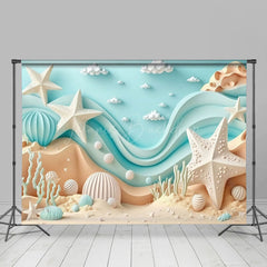 Lofaris Summer Blue Sandy Beach Cake Smash Room Set Backdrop