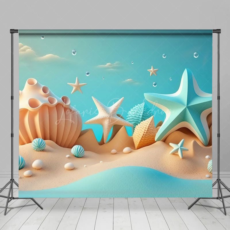 Lofaris Summer Blue Sandy Beach Cake Smash Room Set Backdrop