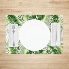 Lofaris Summer Botanical Placemats Set of 4 with Yellow and Green Plant Print for Cheerful Kitchen Decor